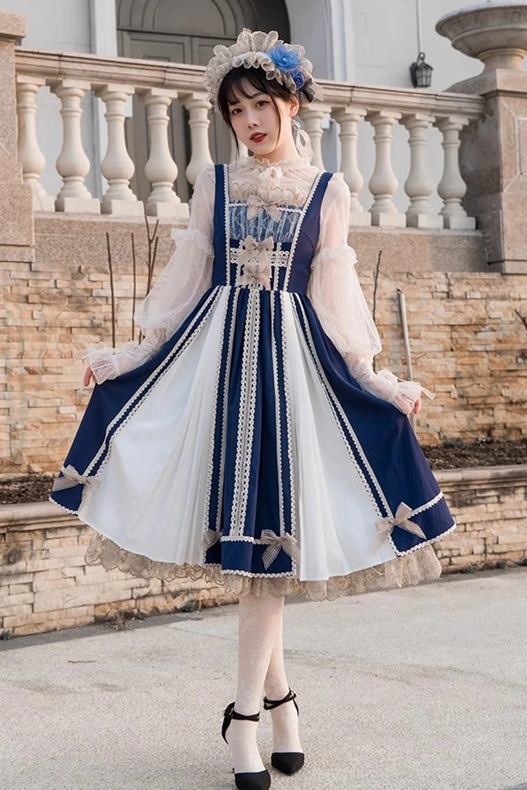 Blue/White Elegant Color Contrast Sleeveless Classic Lolita Dress 8 Blue/White Elegant Color Contrast Sleeveless Classic Lolita Dress - Image 6