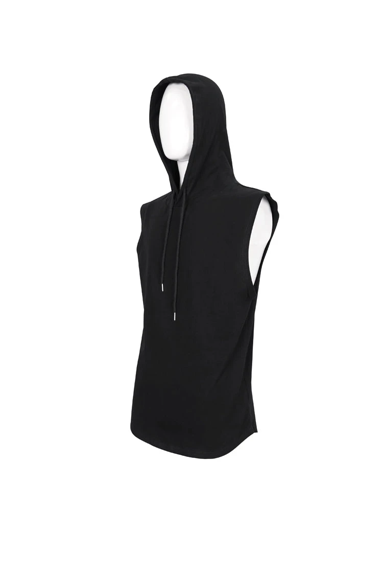 Black Knit Irregular Simple Versatile Sleeveless Hooded Men's Punk Tank Top 10 Black Knit Irregular Simple Versatile Sleeveless Hooded Men's Punk Tank Top - Image 8