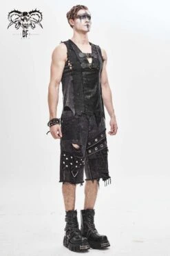 Black V-Neck Sleeveless Ripped Buckle Straps Men's Gothic Vest -LolitaInside 82d39f086544fd3439f7777f21eb1550