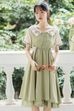 French Style Doll Collar Flower Print Short Sleeve High Waisted Sweet Lolita Dress -LolitaInside 83bbf9820712756cb795248b1bee595f 95c07b07 e55a 42e5 ab98 4b539314710e