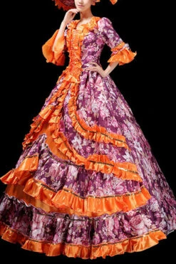 Floral Print Half Sleeves Stitching Ruffled Multi-Layer Victorian Lolita Prom Dress -LolitaInside 83d8a5b480a3715afd3df319029dd4b3