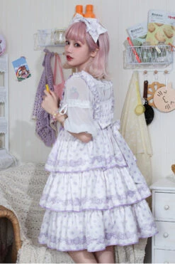 Polka Dot Print Sleeveless Bowknot Multi-Layer Ruffled High Waisted Sweet Lolita Tiered JSK Dress -LolitaInside 841ac2c3dbf2629aff1c3121f8cda885