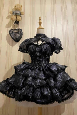 Black Multi-layer Ruffle Ballet Bowknot Print Gothic Lolita Jsk Dress -LolitaInside 8451f20426c70b015a9b28560a136e0d