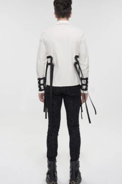 White Punk Nylon Strap Metal Buckle Decoration Long Sleeve Elasticity Thick Men's Shirt -LolitaInside 84c0be7ffc487ad8811252baf9240186