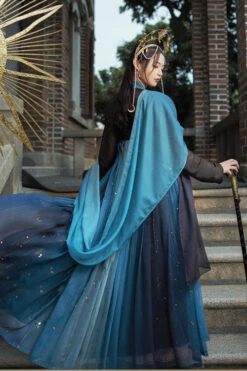 Black/Blue Hot Stamping Embroidered Ancient Flowy Classic Hanfu Dress Full Set -LolitaInside 84e09947a251534c5dde23b8f9730232