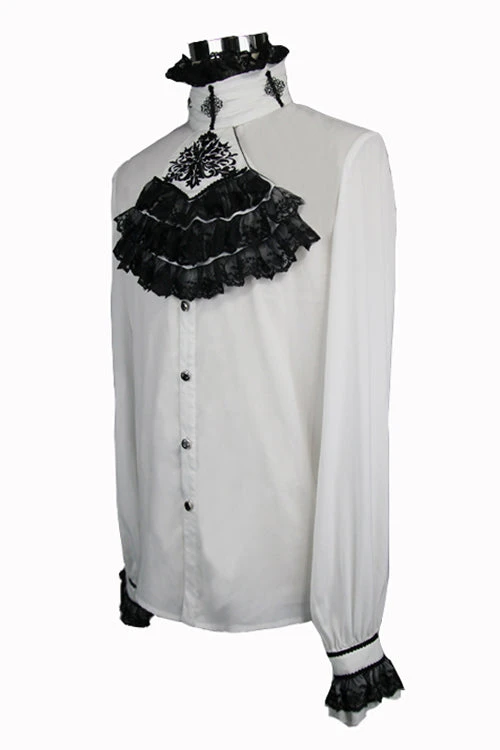 White Chiffon Chest Embroidery Lace Sleeves Mens Gothic Blouse 7 White Chiffon Chest Embroidery Lace Sleeves Mens Gothic Blouse - Image 5
