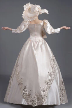 Champagne Half Sleeves Asymmetric Big Bowknot High Waisted Hollow Embroidery Print Victorian Lolita Prom Dress -LolitaInside 856d4da83d4a12c55bbf50a54dc55136