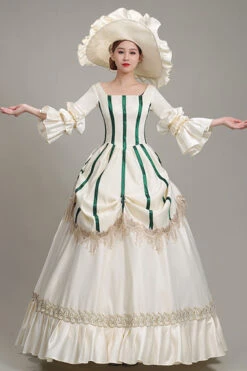 Champagne Hime Sleeves Half Sleeves Square Collar High Waisted Ruffled Victorian Lolita Prom Dress -LolitaInside 85761980e86e6d5259e15185f2c6dfc5