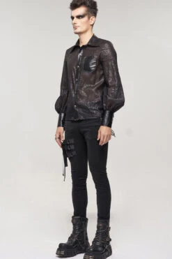 Black Punk Vertical Pattern Printing Cuff Drawstring Decoration See-Through Men's Shirt -LolitaInside 8576ab1d542d228d5ccab82972c0c574