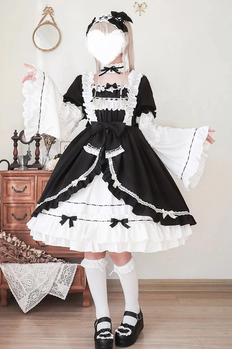 White/Black Long Sleeves Cardigan Bowknot Maid Gothic Lolita Dress 3 White/Black Long Sleeves Cardigan Bowknot Maid Gothic Lolita Dress
