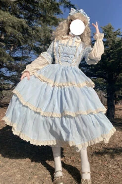 Blue Lapel Collar Long Sleeves High Waisted Multi-layer Bowknot Sweet Lolita Dress 11 Blue Lapel Collar Long Sleeves High Waisted Multi-layer Bowknot Sweet Lolita Dress -LolitaInside 86c3f8c9c9049a8be1fa0546c0c82e64