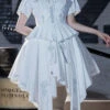 White Short Sleeves Irregular Hem New Gothic Lolita Dress -LolitaInside 86f09c9882b2d3bfb850195bfc5e1497