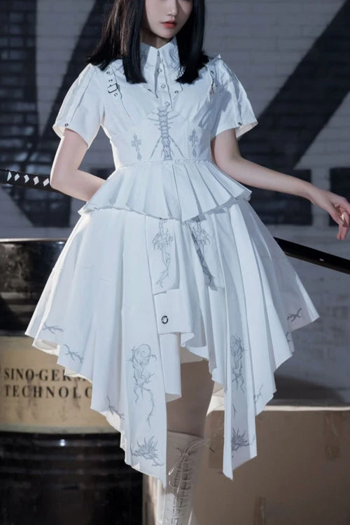 White Short Sleeves Irregular Hem New Gothic Lolita Dress 3 White Short Sleeves Irregular Hem New Gothic Lolita Dress