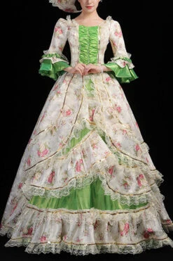 Floral Print Half Sleeves Stitching Ruffled Multi-Layer Victorian Lolita Prom Dress -LolitaInside 872ea65a12a9b308d3a02c76a1a64e9f