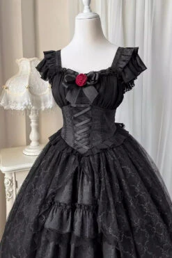 Black Elegant Bride Gorgeous Tea Party Gothic Lolita Tiered Dress -LolitaInside 875426d039b29ce27fd284302ff30ad0