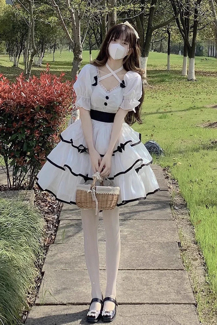 Rose Contrast Color Large Swing Tiered Short Sleeves Gothic Lolita OP Dress 3 Colors 4 Rose Contrast Color Large Swing Tiered Short Sleeves Gothic Lolita OP Dress 3 Colors - Image 2