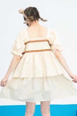 Beige Vintage Square Collar Ruffled Short Sleeves Cartoon Bear Print High Waisted Sweet Lolita Dress -LolitaInside 878723cc050fdcdceebf78169ef593cc