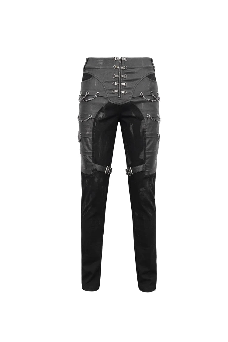 Black Slim Fit Zip Stud Side Chain Eyelet Rock Men's Gothic Trousers 7 Black Slim Fit Zip Stud Side Chain Eyelet Rock Men's Gothic Trousers - Image 5