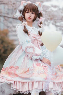 Pink Dog Donuts Print Bowknot Ruffled Sweet Lolita JSK Dress -LolitaInside 87ae143e7cfc393ef9500323d0ea67a0