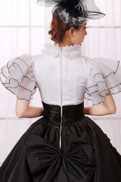 White/Black Stitching Short Sleeves High Waisted Back Zipper Bowknot Victorian Lolita Prom Dress -LolitaInside 8800af50f9469df68cb35ec591218a5f f318f13b 8012 4608 925a 842c305ec296