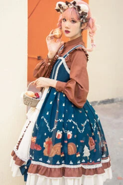 Blue/Brown Christmas Bread Squirrel Gift Print Cardigan Bowknot Multi-Layer Ruffled Sweet Lolita JSK Dress -LolitaInside 8819606efba85fc0d206b6a92524d142