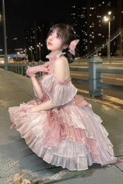 Pink Multi-layer Print Hanayome Bowknot Sweet Elegant Princess Lolita Jsk Dress -LolitaInside 883917ca9d6546f524ea888ae33236e4
