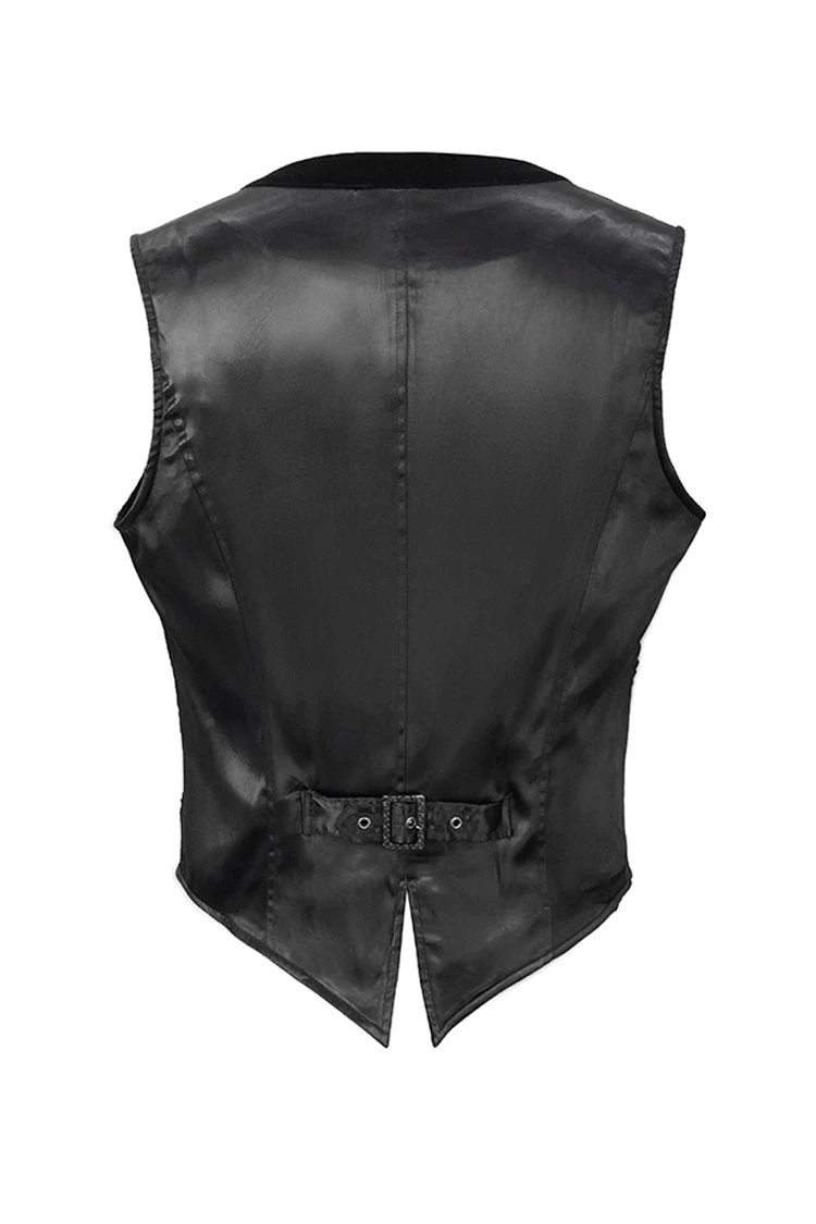Black Velveteen Asymmetrical Pleated Splice Waist Loop Men's Gothic Waistcoat 11 Black Velveteen Asymmetrical Pleated Splice Waist Loop Men's Gothic Waistcoat - Image 9