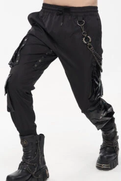Black Punk Multi Pocket Splicing Illusory Color Removable Metal Left Chain Design Cargo Men's Pants -LolitaInside 88fe345d2d6ea853bb8208ff1df9404f
