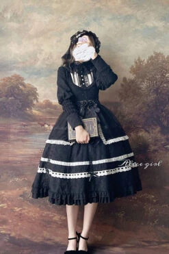 Black Cross Dark Church Elegant Lace Long Sleeves Ruffled Classic Lolita OP Dress -LolitaInside 890284cdedcfbf2921c831ed2ba0ef18