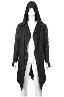 Black Hooded Wrinkled Sleeves Circuit Diagram Print Knit Long Mens Punk Coat -LolitaInside 8908f46939deb8ad3ad4f3918bc0552f