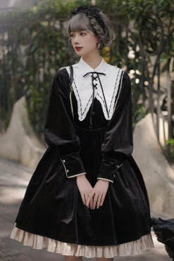 Black Velvet Fake Collar High Waist Classic Lolita OP Dress -LolitaInside 892d45d1a5b797e47b4bbacd72b381cd