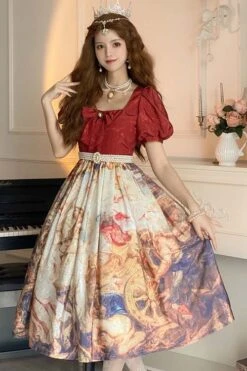 Red Puff Sleeve Church Victory Print Classic Lolita OP Dress -LolitaInside 8942d3df15a9a5db012e112047634a1f