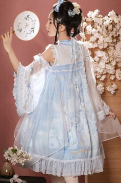 Light Blue Dreamland Chinese Style Bowknot Ruffled High Waisted Sweet Lolita JSK Dress -LolitaInside 89b4957a8a5d6766cab1ff631d9a70c0
