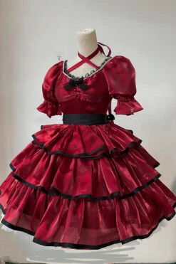 Rose Contrast Color Large Swing Tiered Short Sleeves Gothic Lolita OP Dress 3 Colors 8 Rose Contrast Color Large Swing Tiered Short Sleeves Gothic Lolita OP Dress 3 Colors -LolitaInside 89e7e8949cb21bdfcaddf7828b3cc1f3