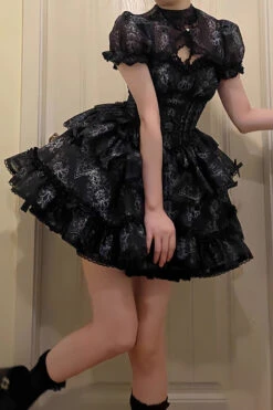 Black Multi-layer Ruffle Ballet Bowknot Print Gothic Lolita Jsk Dress -LolitaInside 8ac23fc1a7826d0d330fc19cd2d3c188