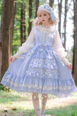 Blue Headbow Lace Ruffled Hanayome Sweet Lolita JSK Tiered Dress -LolitaInside 8ad0874dd9d03be131ba0730a53e9ef2