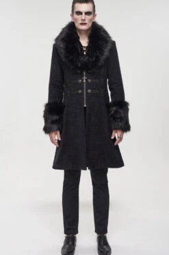 Black Gothic Vintage Button Decoration Removable Fur Collar Men's Coat -LolitaInside 8af3b793c7d1d4245ff6a578250bad9f
