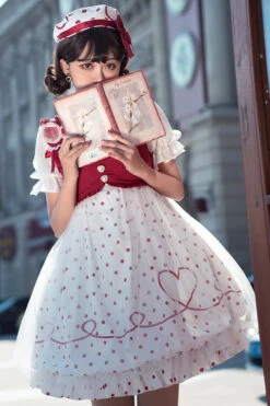 Red Hollow Love Polka Dot Print Sakurahime Sweet Lolita Dress -LolitaInside 8ba378de28517aa5de39dfbcf7b77093