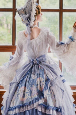Blue/White Three Dimensional Flower Embroidery Hanayome Long Sleeves Bowknot Multi-Layer Ruffled Sweet Lolita OP Dress -LolitaInside 8be1d193503b2bd6d5d522f17e51c7ff