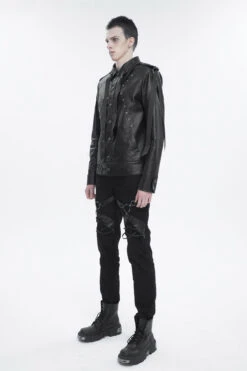 Black Lapel Collar Studded Strap Dashing Men's Punk Jacket -LolitaInside 8c1929d7dd6f6758ea87ed1614395534