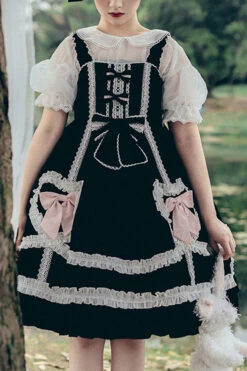 Black High Waist Love Bowknot Ruffled Princess Sweet Lolita JSK Dress
