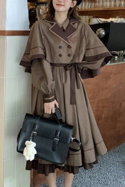 Vintage College Style Lapel Collar Long Sleeves Double Paneled Hem Sweet Lolita Dress