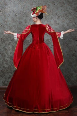 Red Hollow Embroidery Floral Print Half Sleeves High Waisted Victorian Lolita Prom Dress -LolitaInside 8d769c21203c341a158fd53b6b4372fb