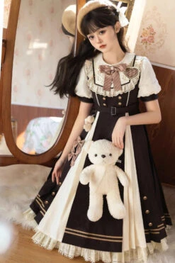 Black/White Chocolate Workshop Long Version Elegant Short Puff Sleeves Sweet Lolita Dress -LolitaInside 8d827c1523197d5e5662768e73c00b94