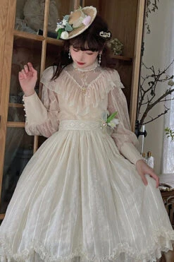 Ivory Elegant Vintage Tulip Multi-Layer Ruffled Classic Lolita Skirt Dress -LolitaInside 8da3e194d8ed941cda2721a5dc26352f