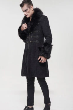 Black Gothic Vintage Button Decoration Removable Fur Collar Men's Coat -LolitaInside 8e4a2d3394e7dd4b7c4940007b4762a9