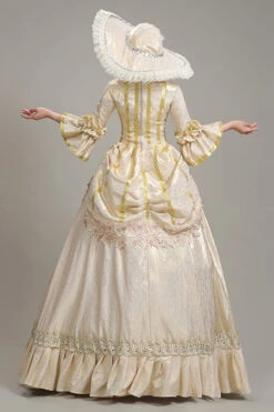 Champagne Half Sleeves Square Collar High Waisted Ruffled Victorian Lolita Prom Dress -LolitaInside 8e4c60aa4b9eb36ef7126fa193398e57