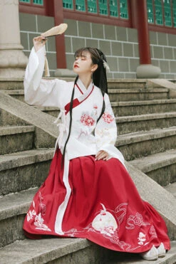Red/White Chinese Style Ming Dynasty Ancient Costume Cross Collar Handmade Embroidery Sweet Hanfu Dress Two Piece -LolitaInside 8e5325502fdd790c9d89e2dde65b4c93