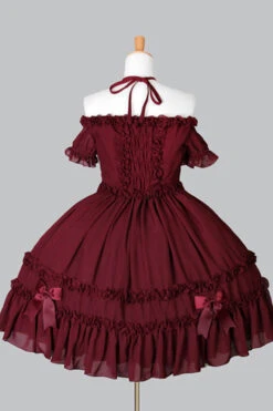 Chiffon Binding Strap Short Sleeves Boat Neck Classic Lolita Dress -LolitaInside 8e6b3d13a88369fc680577462018451a