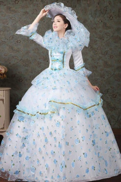 Half Sleeves Diamond Button High Waisted Hollow Embroidery Floral Print Multi-Layer Victorian Lolita Prom Dress -LolitaInside 8e969f97b35fdee4e8bd81ccd9c9d3c5